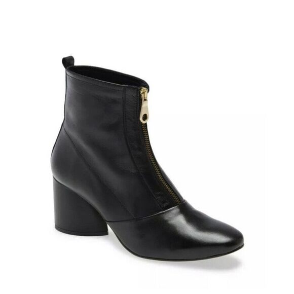 INTENTIONALLY BLANK Black Ankle Boots with Gold Zipper - Picture 3 of 9